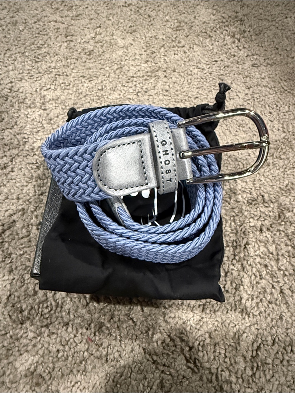 Ghost Braided Light Blue Stretch Golf Belt with Silver Buckle